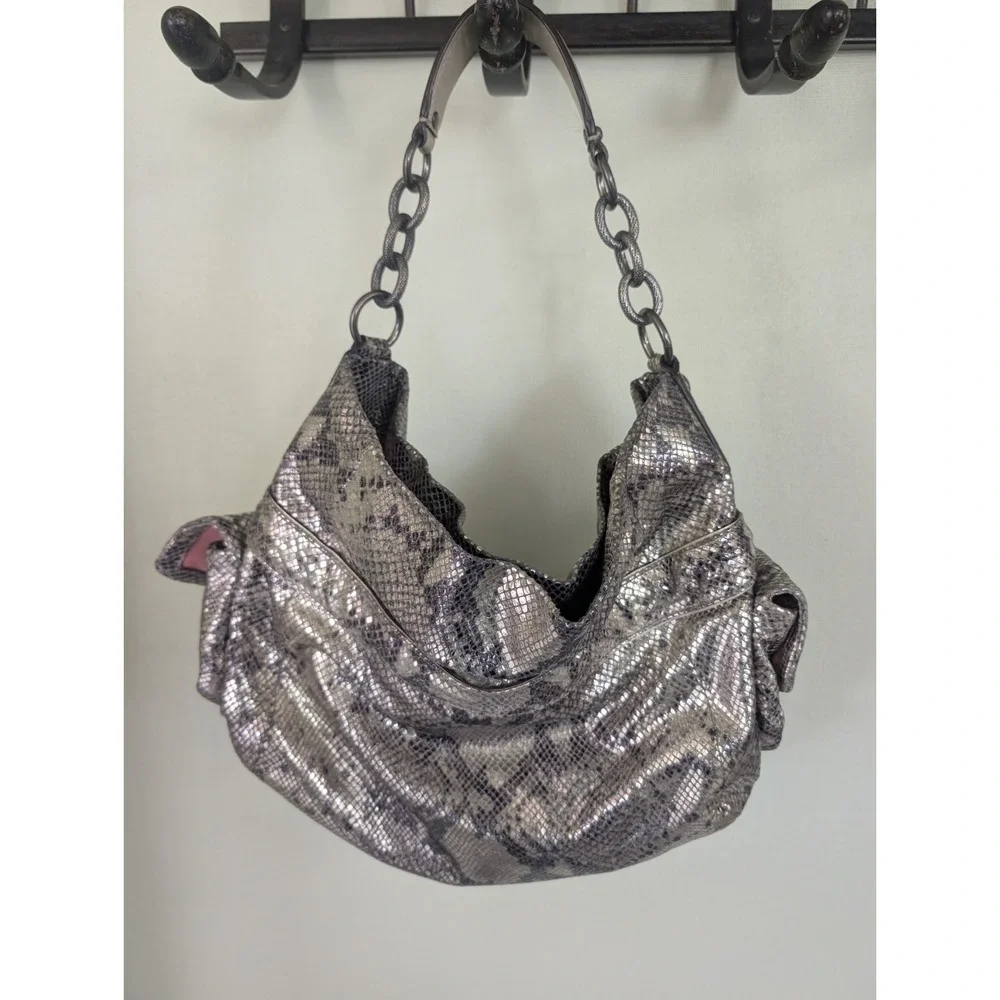 Coach Bag Kristin Metallic Python Hobo Silver Y2K Shoulder Snakeskin Chain Purse